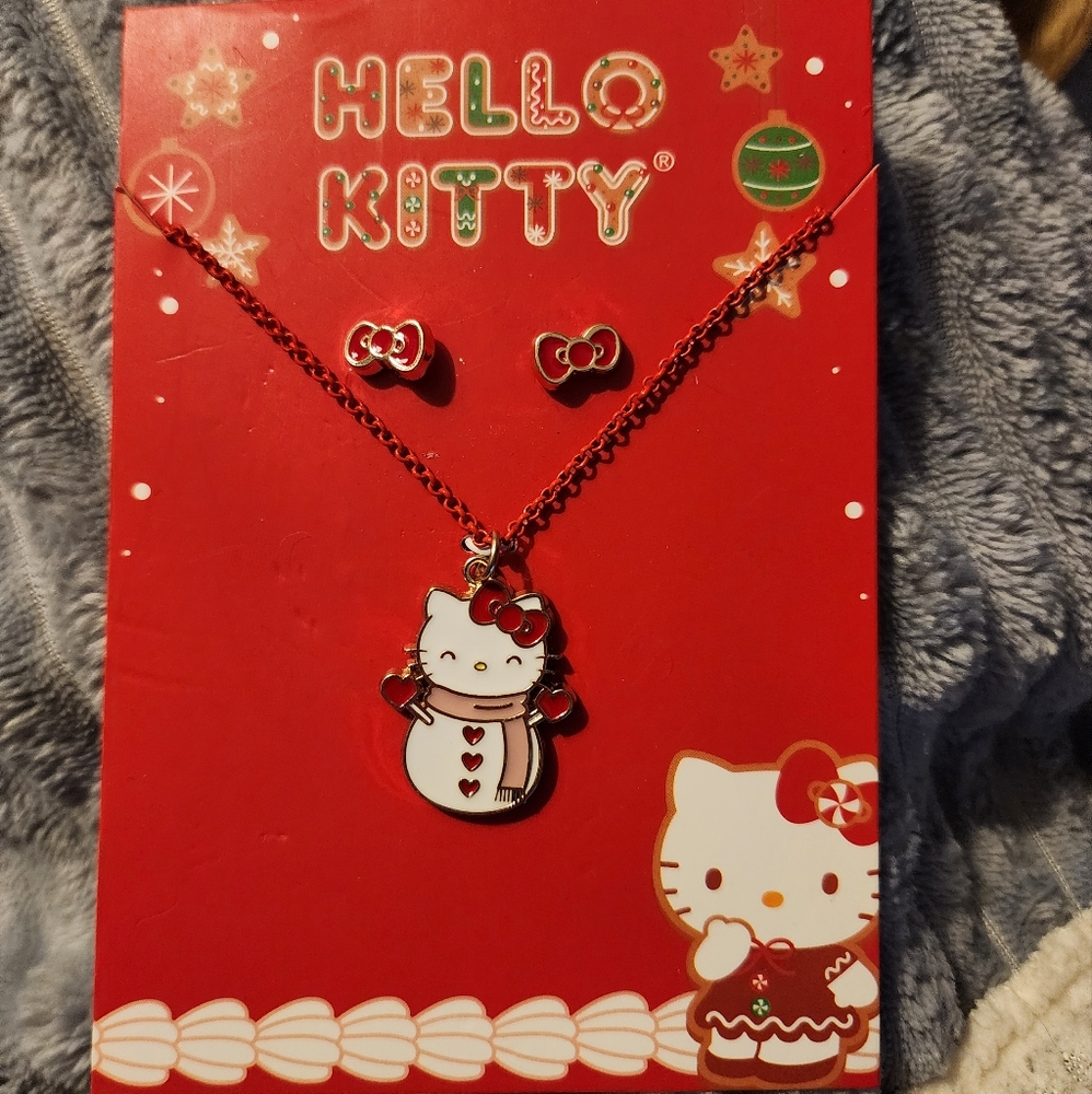 HELLO Kitty Snowman necklace and earrings